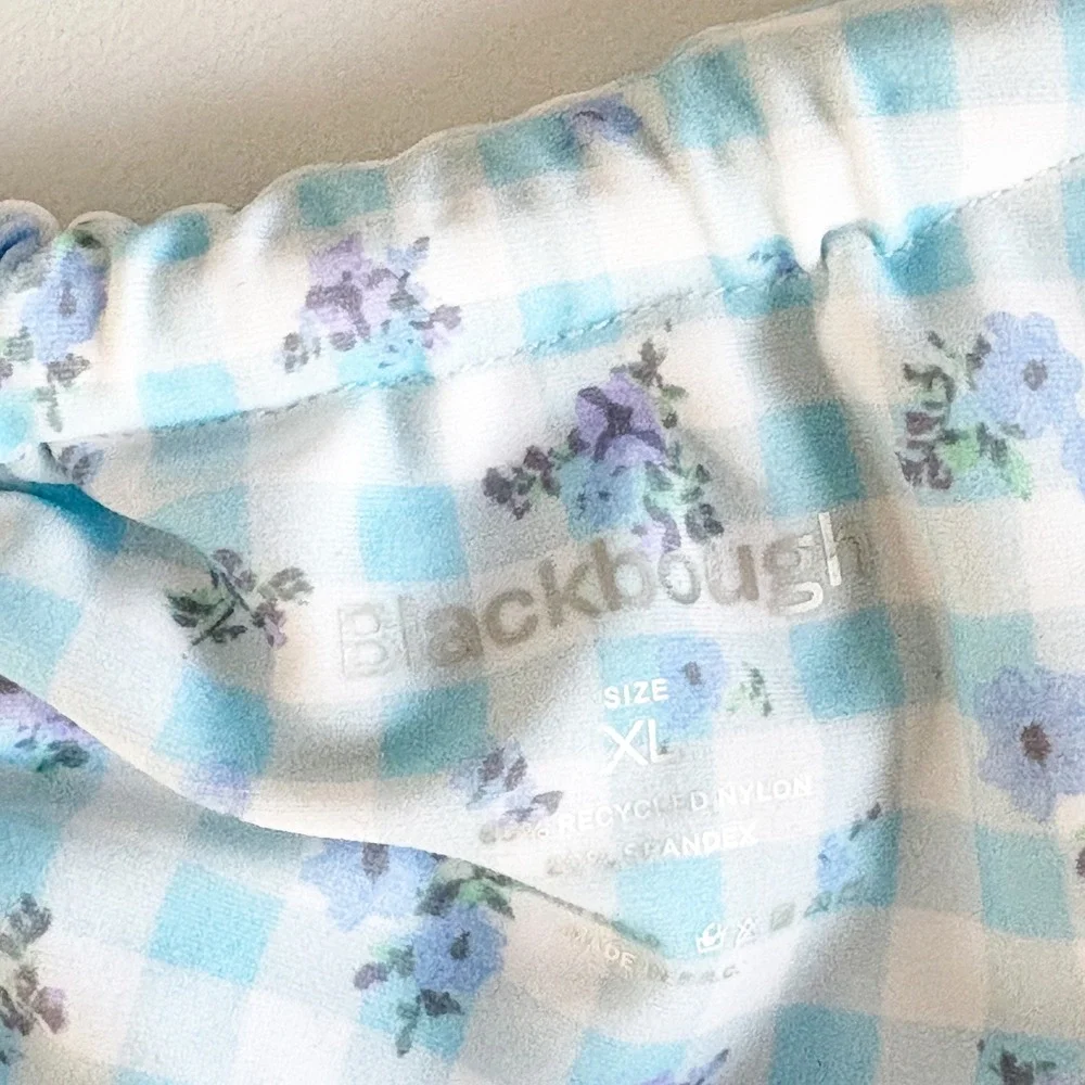 NWT Blackbough Womens Giana Ruched‎ Cheeky Gingham Floral Bikini Bottom Size XL
